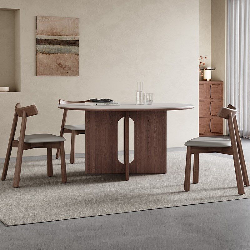意式岩板餐桌圆形20新款胡桃木色小户型中古风白色岩板餐桌圆桌,住宅家具,岩板餐桌,淘宝优惠券,粉丝福利购,淘宝优惠卷