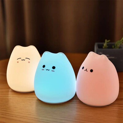 Cute Cat Night Light For Baby Kids Cartoon 7 Colors Silicone