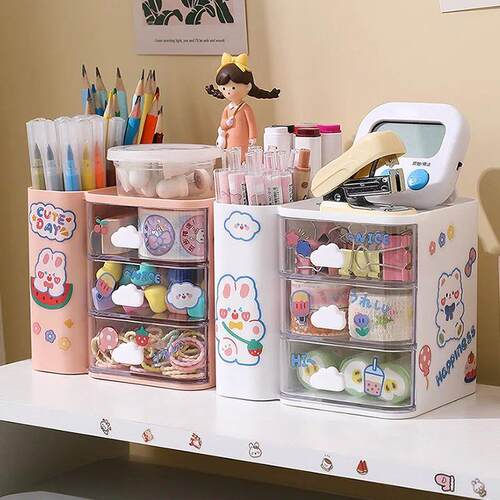 4 Grid Desk Storage Box Desktop Organizer With Drawer Pen Ho