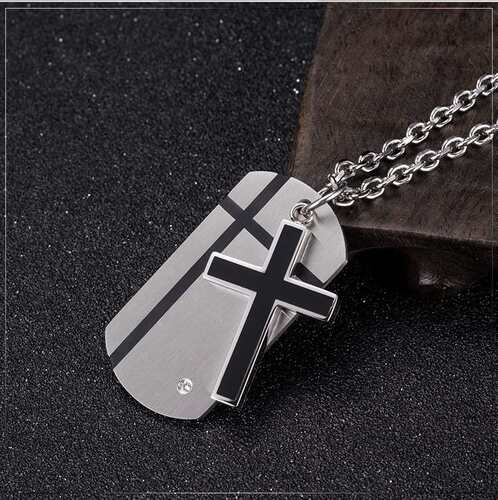 Titanium steel cross pendant tendy mens two-in-one chain te
