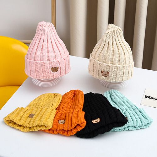 Solid Color Knitted Baby Beanie Winter Spring Warm Crochet B