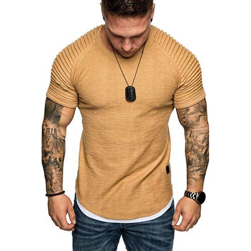 Fall Round Neck Slimfit Wrinkle Casual Short Sleeve Youth Fa