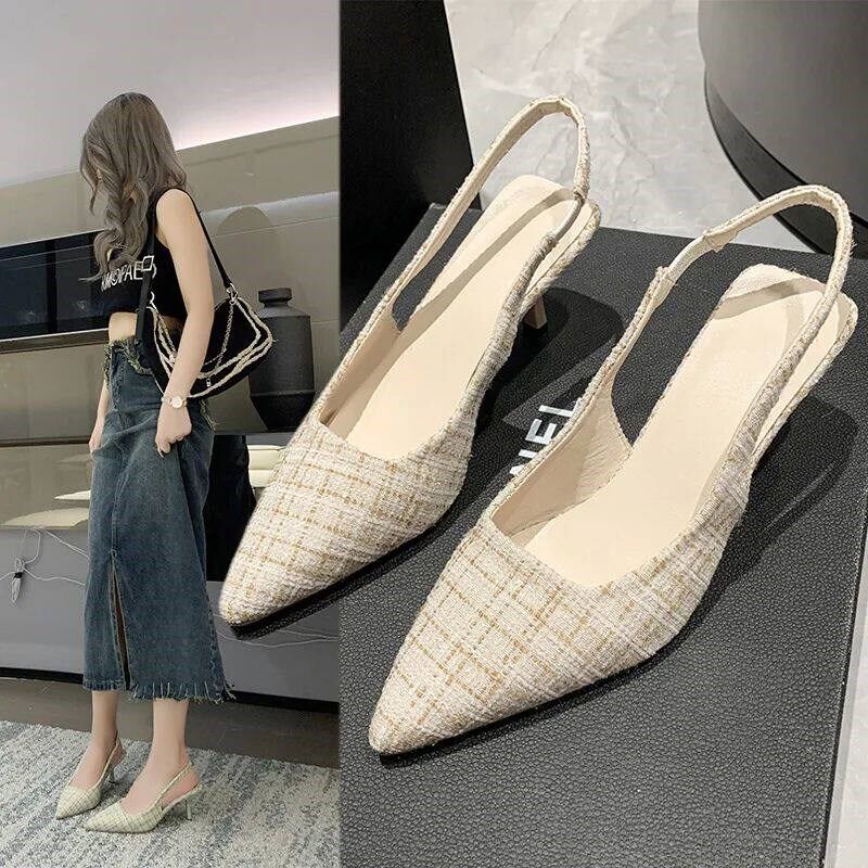 Sea Salt Blue Pointed High Heel Sandals for Women Back Hollo