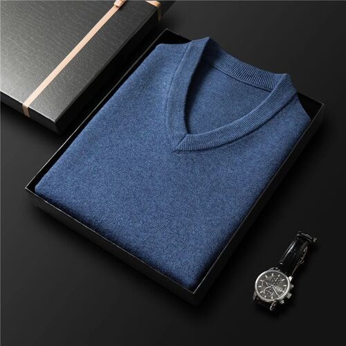 High Quality Mens V-Neck Khaki Knit Vest Autumn Winter Clas