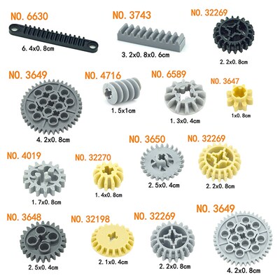 MOC Technical Gear Axle Bricks Parts Worm Rack Conector Trai