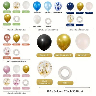 20 Pcs 12 Inch Latex Confetti Balloons Kit With Ribbons for
