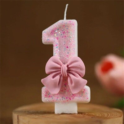 1Pcs Pink Bow Childrens Birthday Candles 0-9 Number Purple
