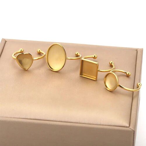 10pcs Adjustable Stainless Steel Open Ring Settings Blank Ba
