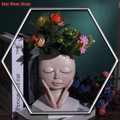 Flower Pot Character Human Face Vase Resin Succulent Plant P