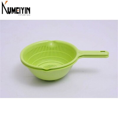 plastic long handle rice colander strainer filter green