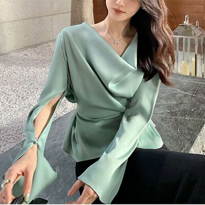 French swing collar cuffs split design womens chic early sp