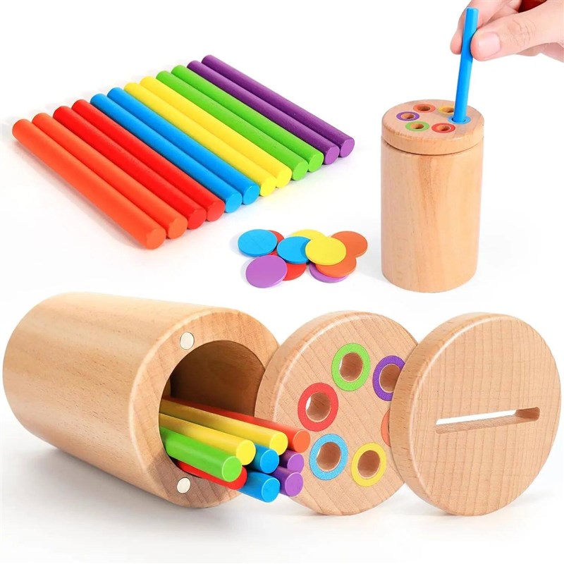 Wooden Color Sorting Toys Matching Fishing Gameplay Toddlers - 实物图