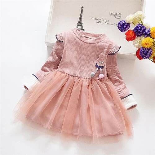 Girls Dress 2023 Autumn New Long Sleeve Texture Sense Rabbi