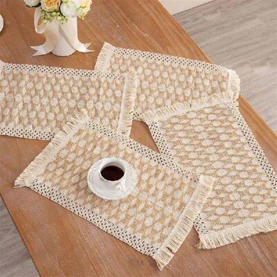 Boho Placemats Set Natural Cotton Burlap Farmhouse Place