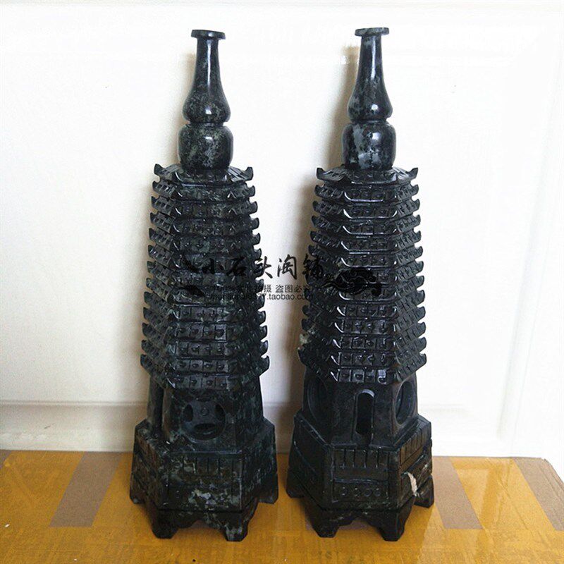 天然南阳独山玉宝塔摆件独玉玉石墨玉13层文昌塔家居工艺品摆设