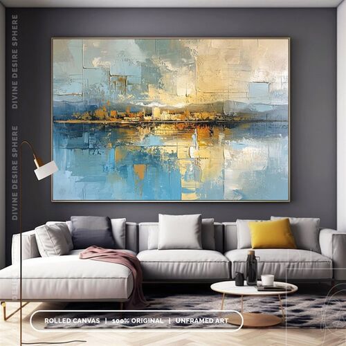 大芬村手绘油画抽象大海风景印象客厅装饰画横版卧室挂画肌理壁画