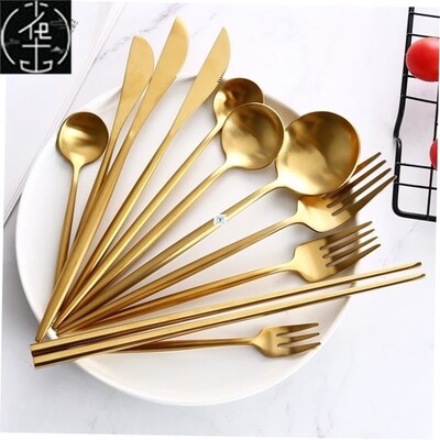 Gold Cutlery Steak Knife Fork Coffee Spoon Teaspoon Butter 1