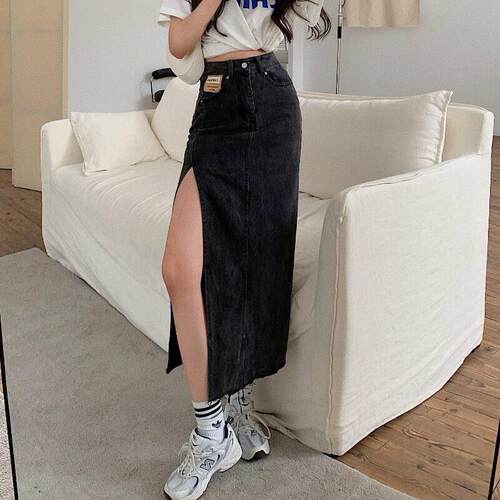 A-line Skirt For Women 2025 Slim Slit Mid-length Skirt High