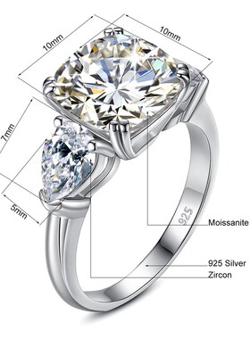 Massive 5 Carat Cushion Moissanite Ring Woman D Color Sterli