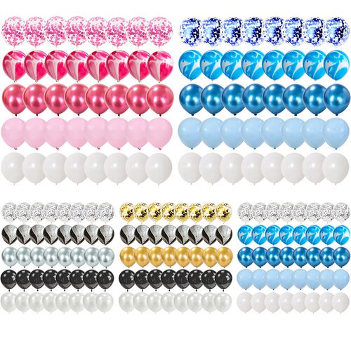 40Pcs 10Inch Pink Blue Balloons Set Confetti Agate Latex Bal