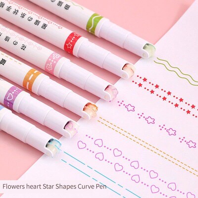 1/6Pcs/set Kawaii Flowers Line Shaped Highlighter Gel Pens R