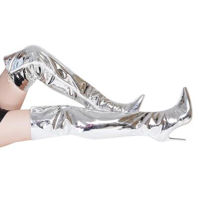 Women Boots Mirror Platform Pointy Toe Punk High Thin Heels