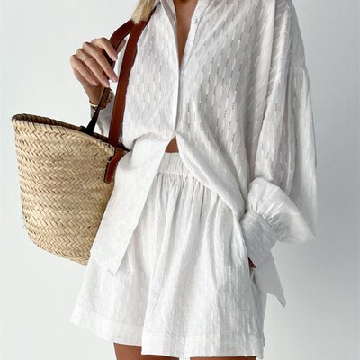 Bornladies Summer White Elegant Jacquard Fabric Soft Vacatio