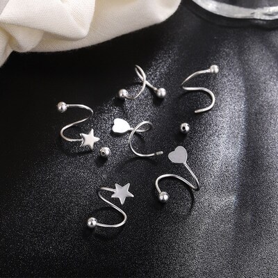 Stainless Steel Spiral Twisted Lip Ring Tongue Piercing Hear