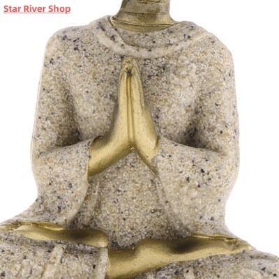 MagiDeal The   Sandstone Meditation Buddha Statue Sculpture
