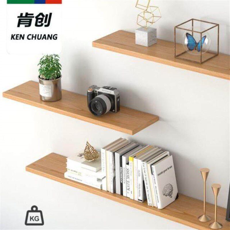 承重卧室墙上置物架高级感壁挂式免打孔墙上置物架木制支撑架收纳图片