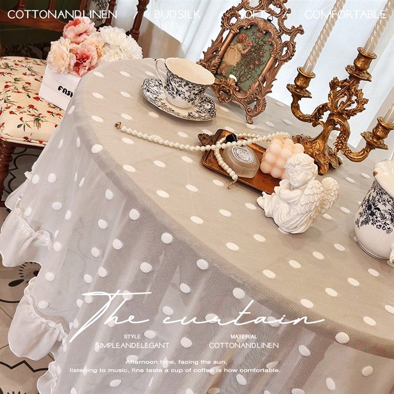 法式白色浪漫蕾丝波点长方形桌布茶几餐桌布甜品台布防尘盖巾布艺,居家布艺,桌布,淘宝优惠券,粉丝福利购,淘宝优惠卷