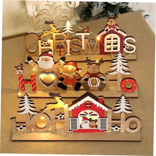 Wooden Christmas Ornaments Light Merry Christmas Decor for