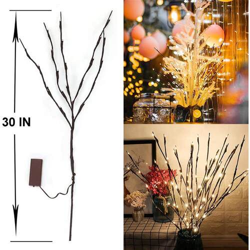 20 LED Twig Lighted Branch Vase Filler Tree Branch Light Chr