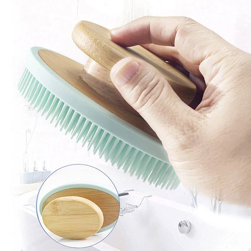 Silicone Brush Head Back Scrubber Shower Brush With Long Woo