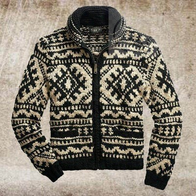 。Mens autumn and winter mens jacquard knitted coat lapel