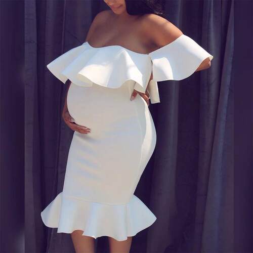 2023 Womens Clothes Pregnancy Dresses Evening Solid Ruffles