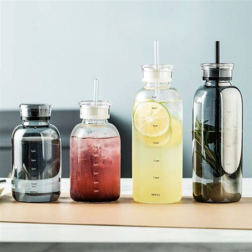700ml Large Capacity Glass Water Bottle With Time Marker Cov
