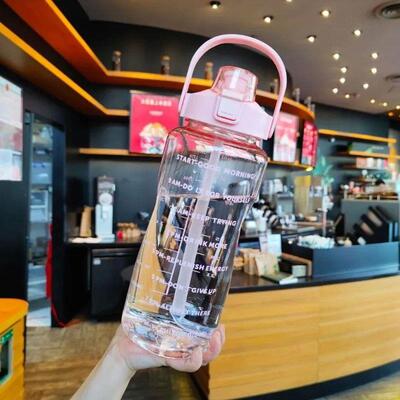 2 Liters Water Bottle with Time Marker Reusable Outdoors Spo