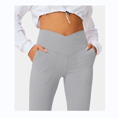 Womens Flare Yogo Pants with Pockets V Crossover High