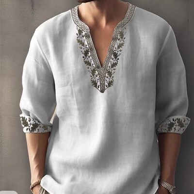 Cross border 2023 thin cotton and linen stand collar shirt