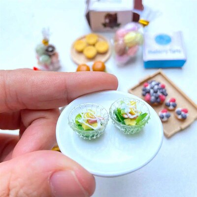 1 Set 2 Miniature Hamburger Mini Fruit Salad Pretend Food fo