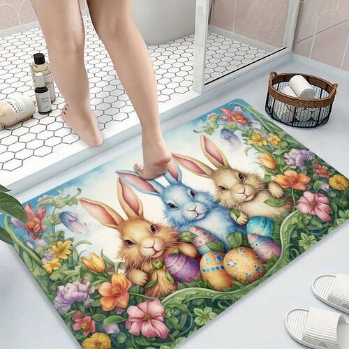 Easter Festive Kitchen Mats Rabbit and Egg Pattern Carpets B