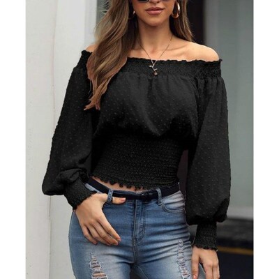 Summer New Women Ruffles Blouse Casual Lace Polka Dot Off Sh