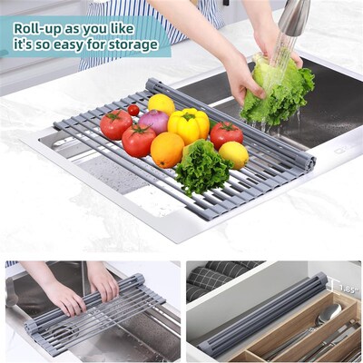 Roll Up Dish Drying Rack Drainer Kitchen Counter Over Sink