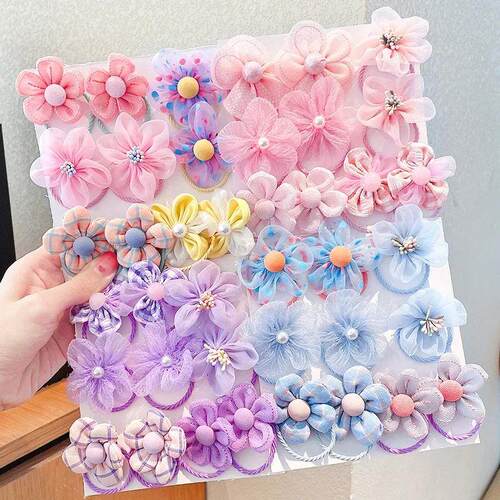10Pcs Children Mesh Flower Hair Band Colorful Cute Hair Ties