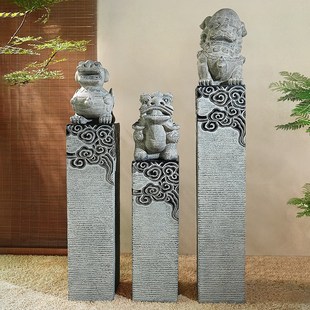仿石雕拴马桩仿古貔貅麒麟狮子中式庭院造景布置拴马柱子门口摆件