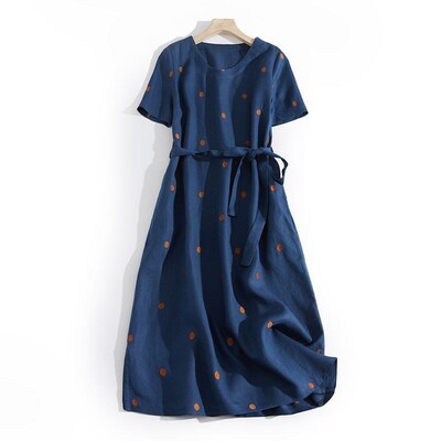 New 2-color Artistic Wave Dot V-neck Short-sleeved Linen Sho
