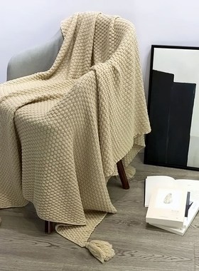 Nordic Knitted Blanket Soild Color Sofa Throw Blanket Tassel