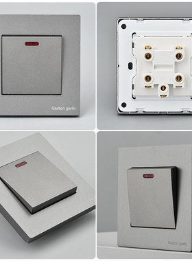 灰色86型45A大功率开关面板双刀双断电源双极带指示灯热水器开关