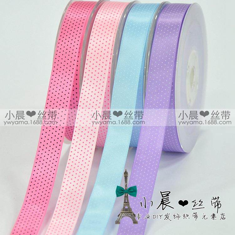 义乌姚明手工DIY丝带服装辅料单面色丁带22mm印斜7点缎带发饰绸带